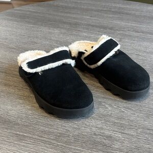 Sorel Black Fuzzy Mules